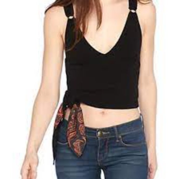 Free People Black Tank Top with Paisley Accent - Picture 3 of 6
